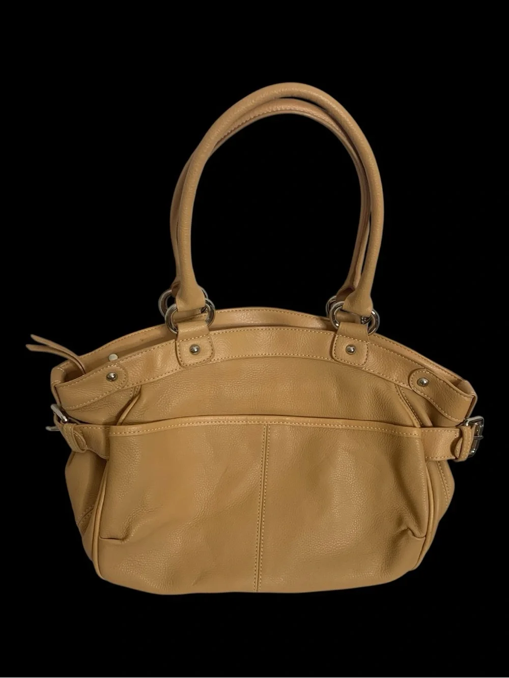 Sophia Caperelli Tan Pebbled Leather Hobo Satchel Shoulder Bag w/ Side Buckles